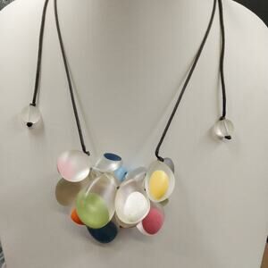 Sylca Signed Acrylic Cluster Bead Pendant Necklace Adjustable Cord Art To Wear